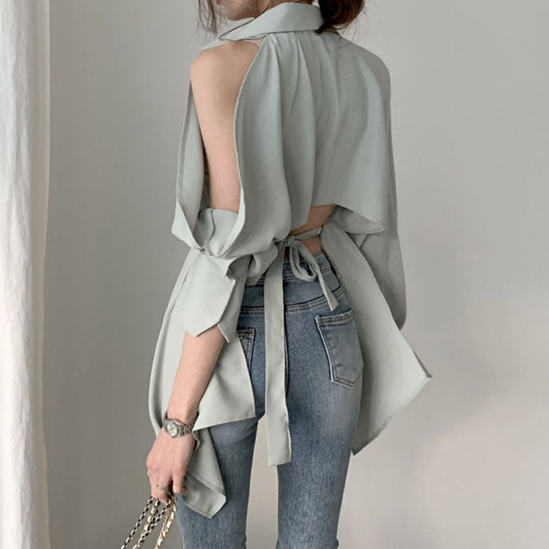 【Tops】バックレース春秋シャツ Z7684