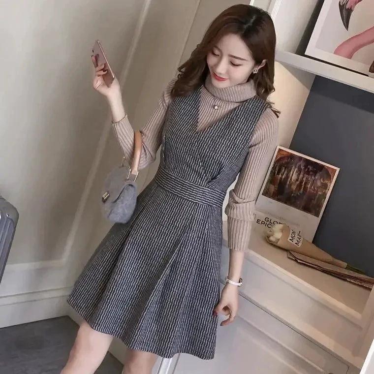 【Set】ニット+ワンピース 通勤2点セット W8209