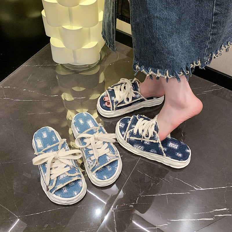 【Shoes】2色展開ヴィンテージ加工厚底スリッパ W11753