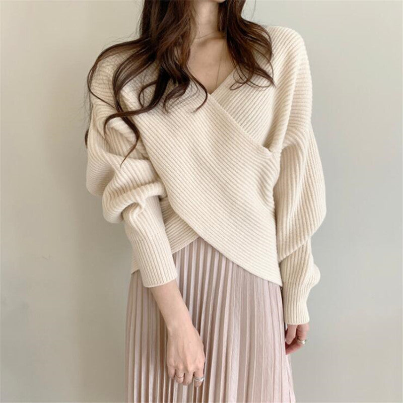 【Tops】3色展開クロスニット Z7472