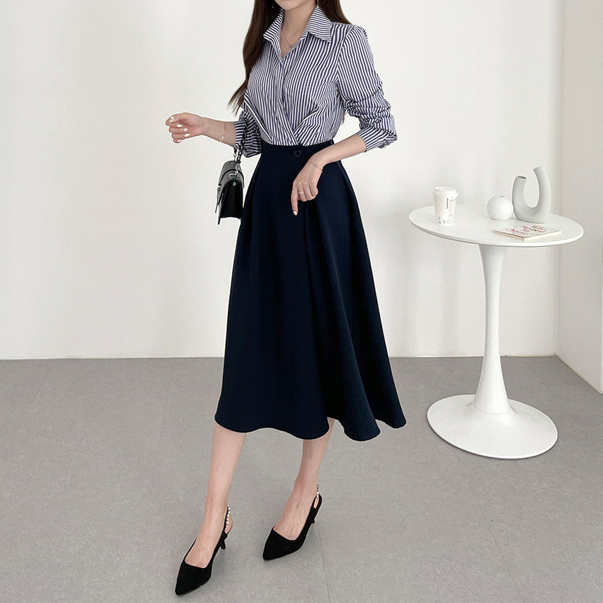 【Dress】フェイクレイヤード通勤シャツワンピース Z6792