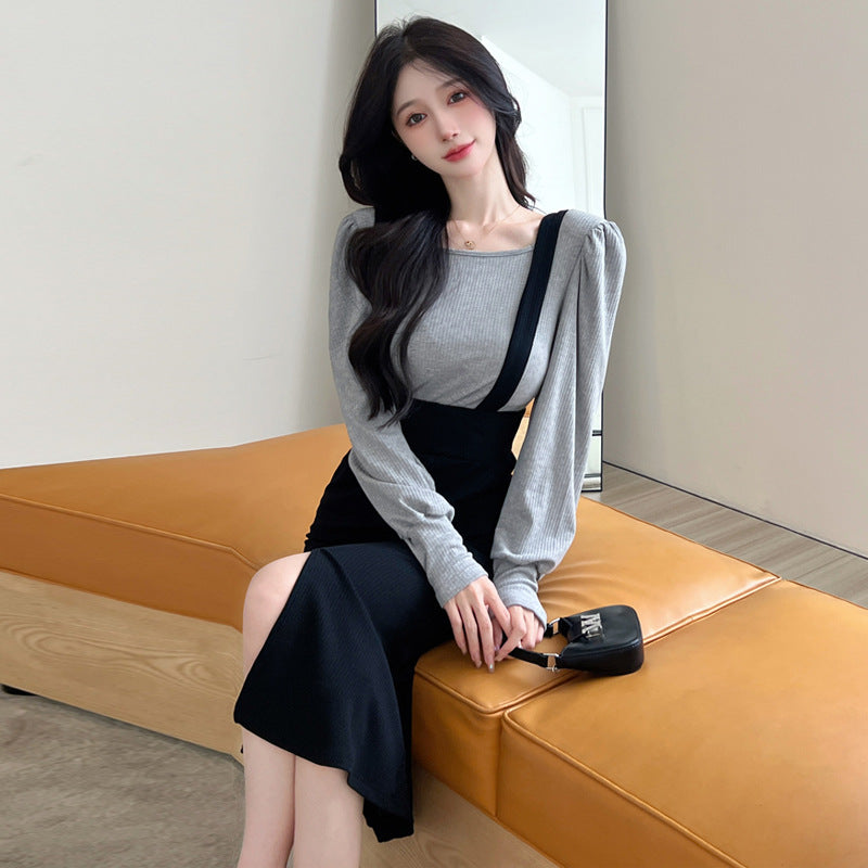 【Set】レイヤード2点セット Tシャツ + ジャンパースカート Z-6630