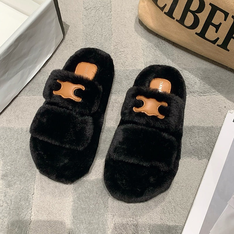 【Shoes】3色展開ファースリッパ W13365