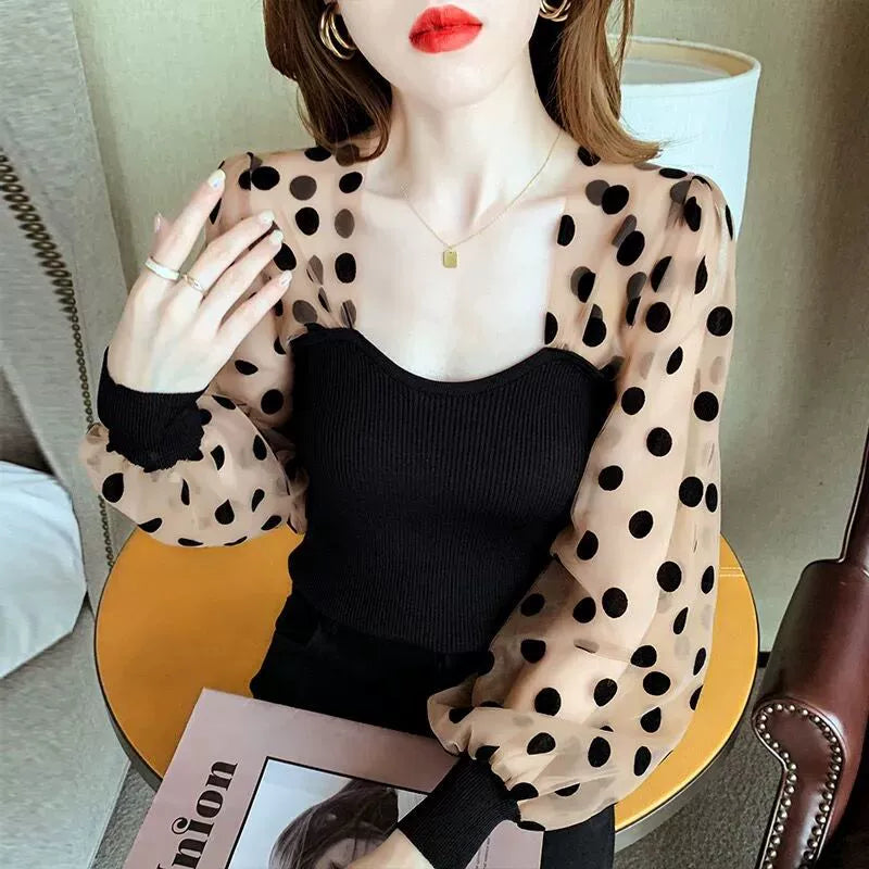 【Tops】シフォン切替ブラウス W8404