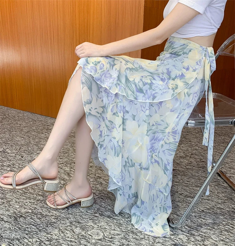 【Bottoms】花柄ラップスカート W11479
