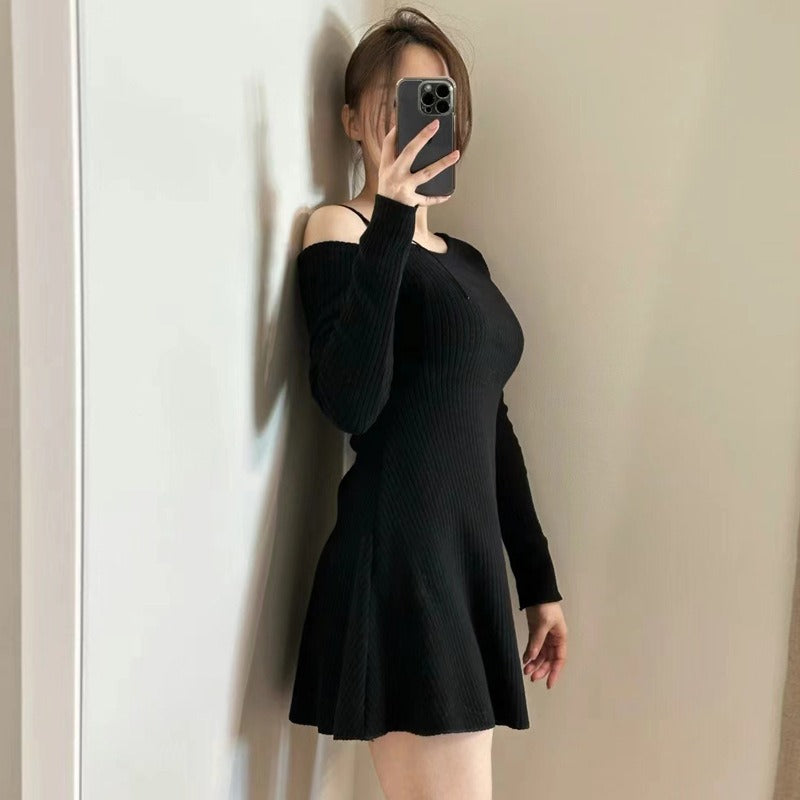【Dress】ワンショルダーニットワンピース W13422