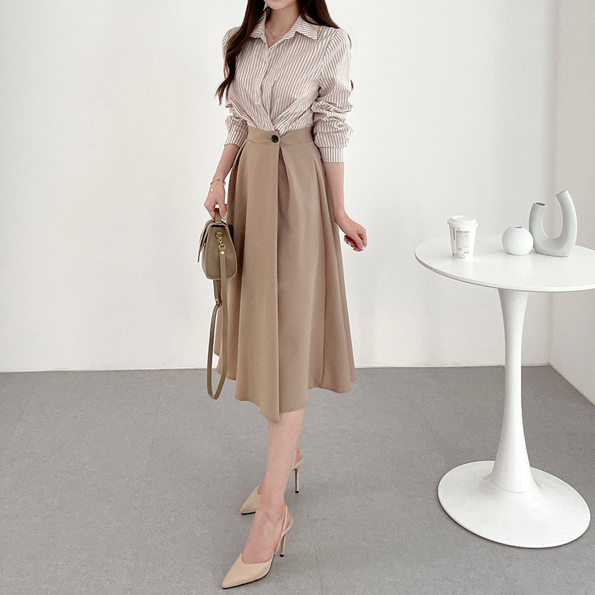 【Dress】フェイクレイヤード通勤シャツワンピース Z6792