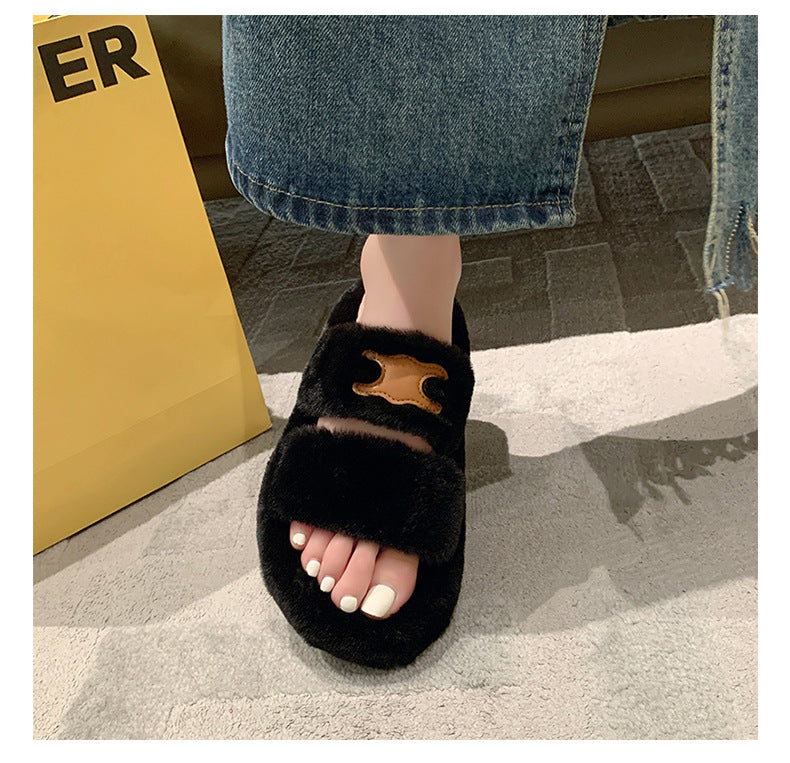 【Shoes】3色展開ファースリッパ W13365