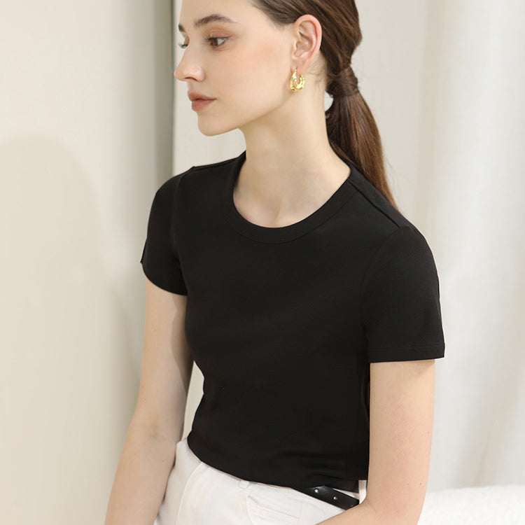 【Tops】無地ラウンドネックTシャツ T01656