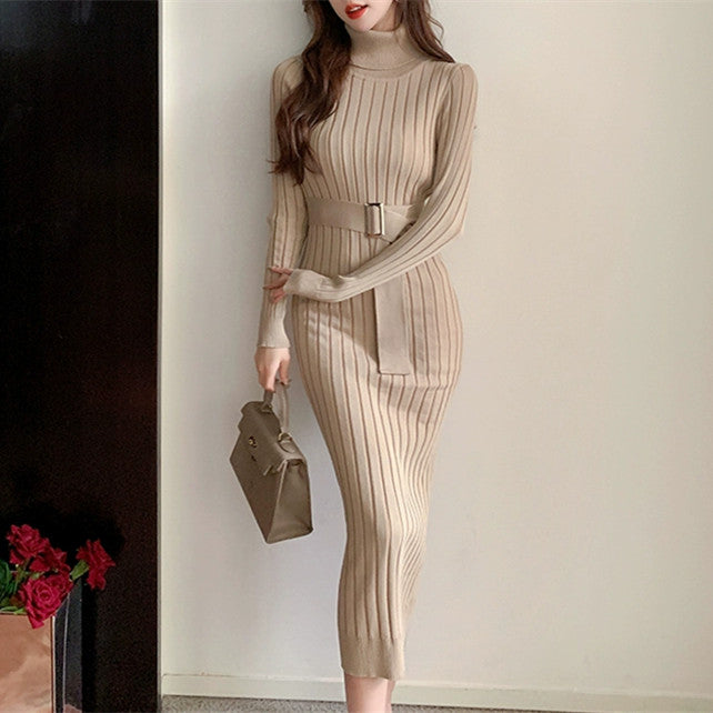 【Dress】ハイネックリボンニットワンピース W7943