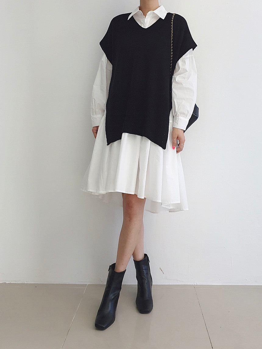 【Set】ベスト + シャツワンピース2点セット Z-6649