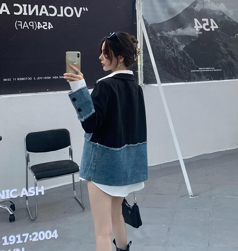 【Outer】韓国ファッションins風レディース春秋切り替えテーラードジャケット2色展開 W-1984