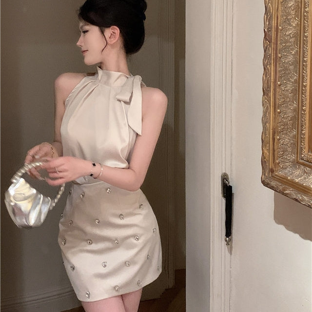 【Set】リボン付きトップス+スカートセット T01393