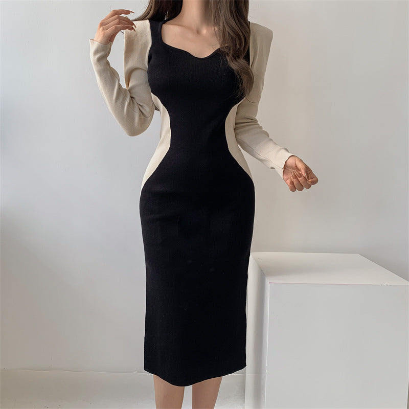 【Dress】配色ニットワンピース Z7110