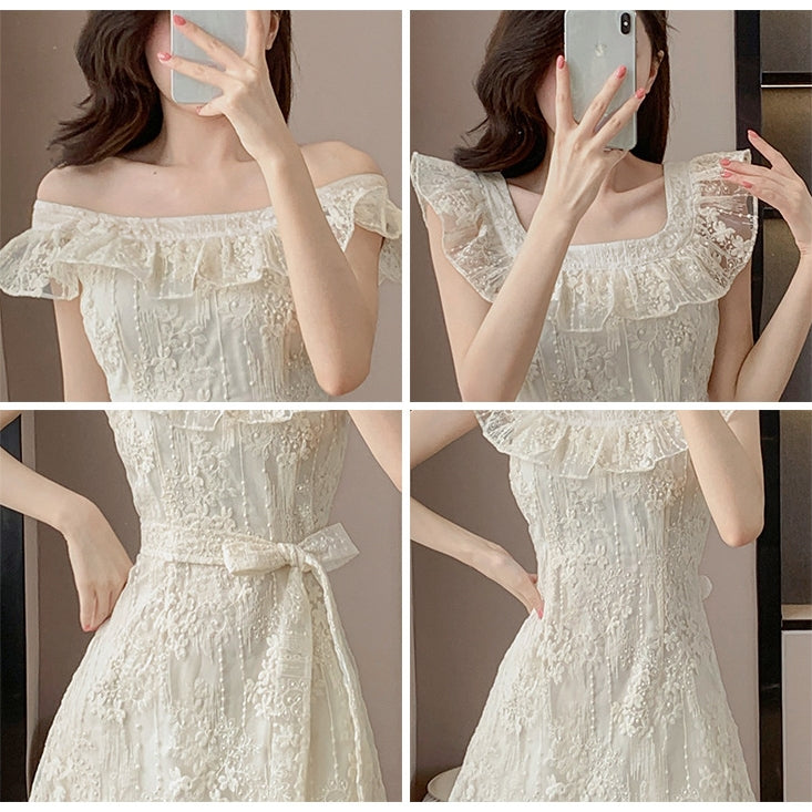 【Dress】レース刺繍のフリルドレス T01608