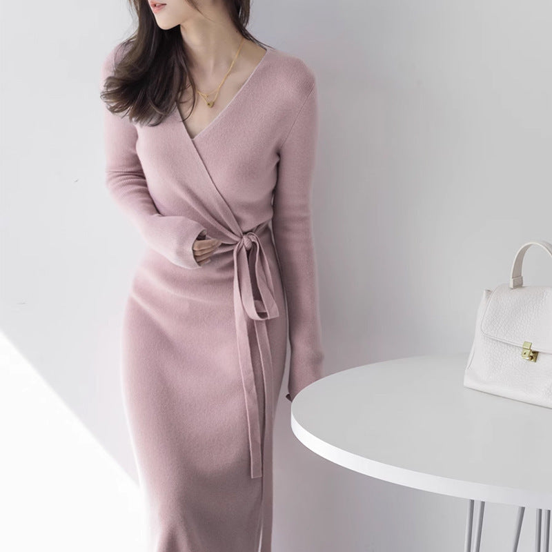 【Dress】Vネックニットワンピース W10676