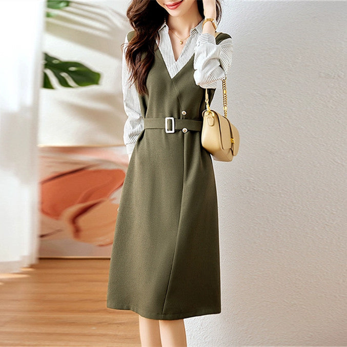 【Dress】新入荷フェイクレイヤードワンピース W8434