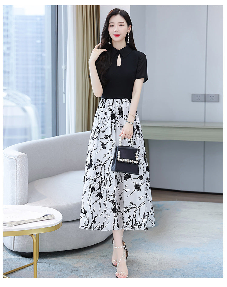 【Dress】超人気商品~オシャレ切替半袖ロング丈シャツワンピース体型カバー W-6658