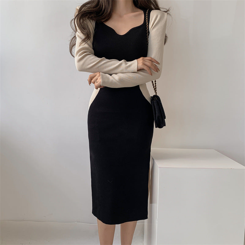 【Dress】配色ニットワンピース Z7110