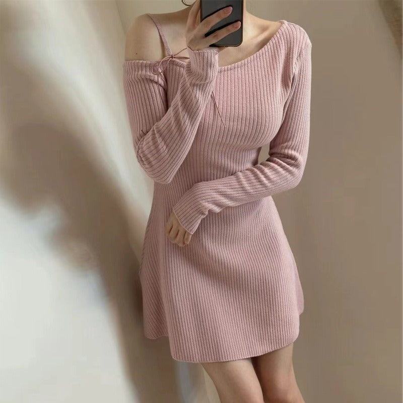 【Dress】ワンショルダーニットワンピース W13422