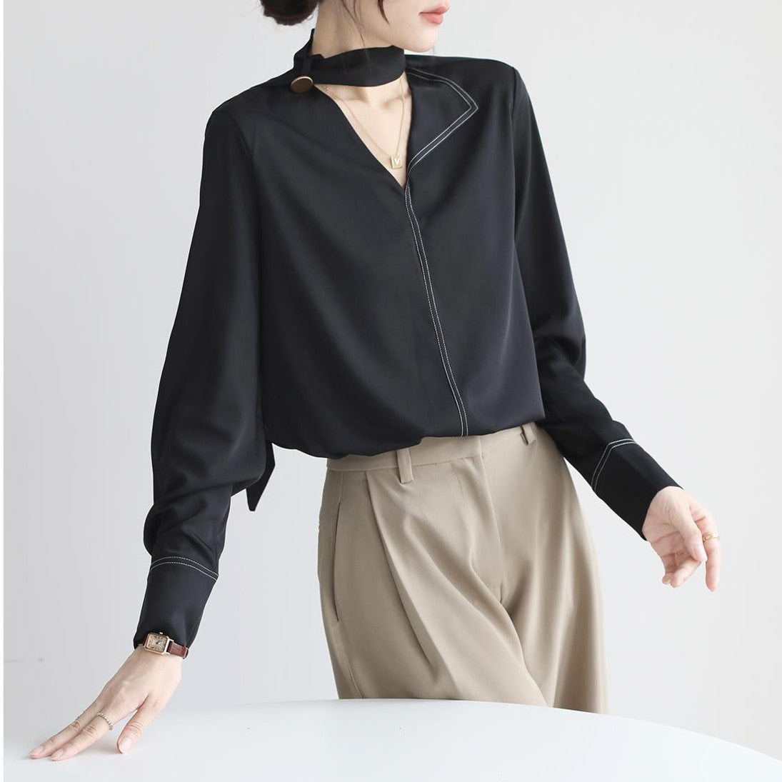 【Tops】新入荷ワークディティールブラウス W8250