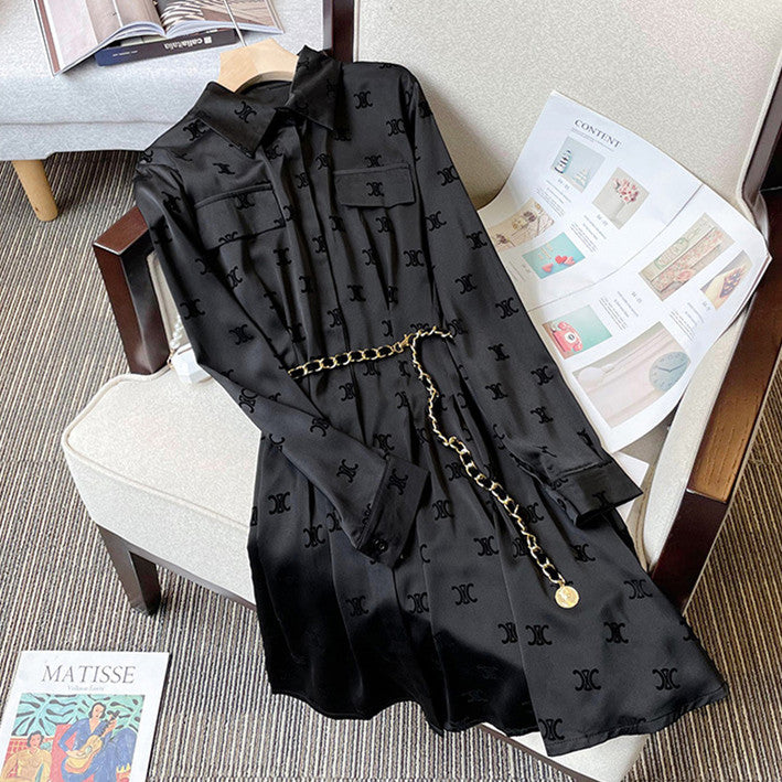 【Dress】長袖プリントシャツワンピース W10962