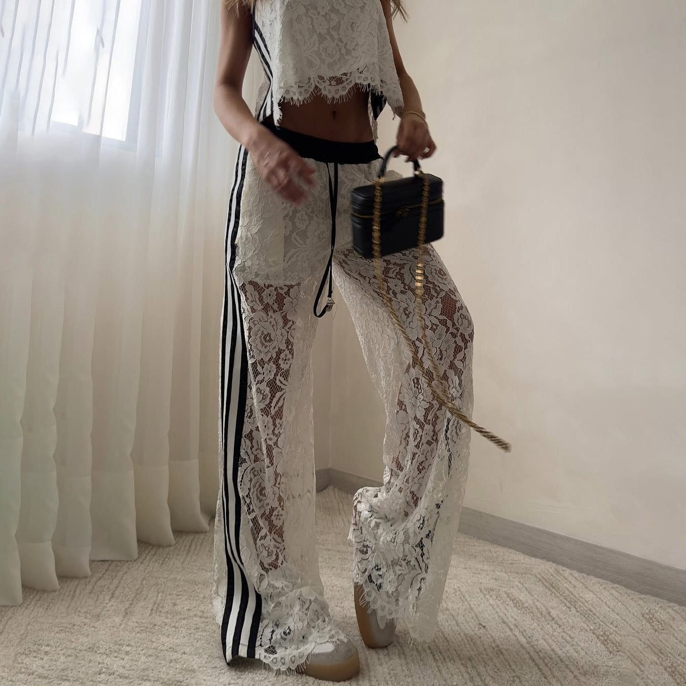 【Set】レースカラーブロックスーツ T01341