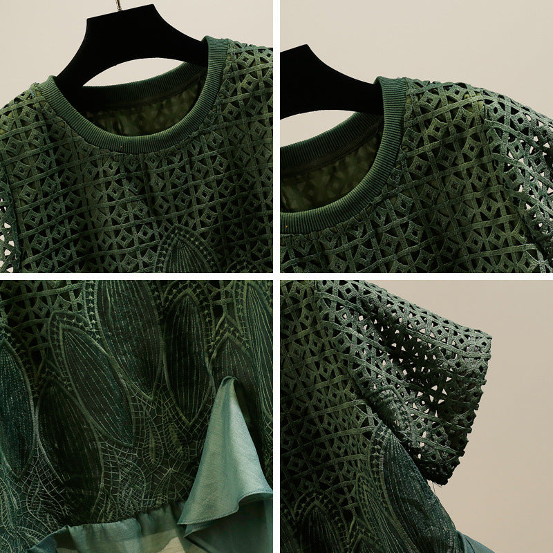 【Tops】シフォン切替Tシャツ W12022