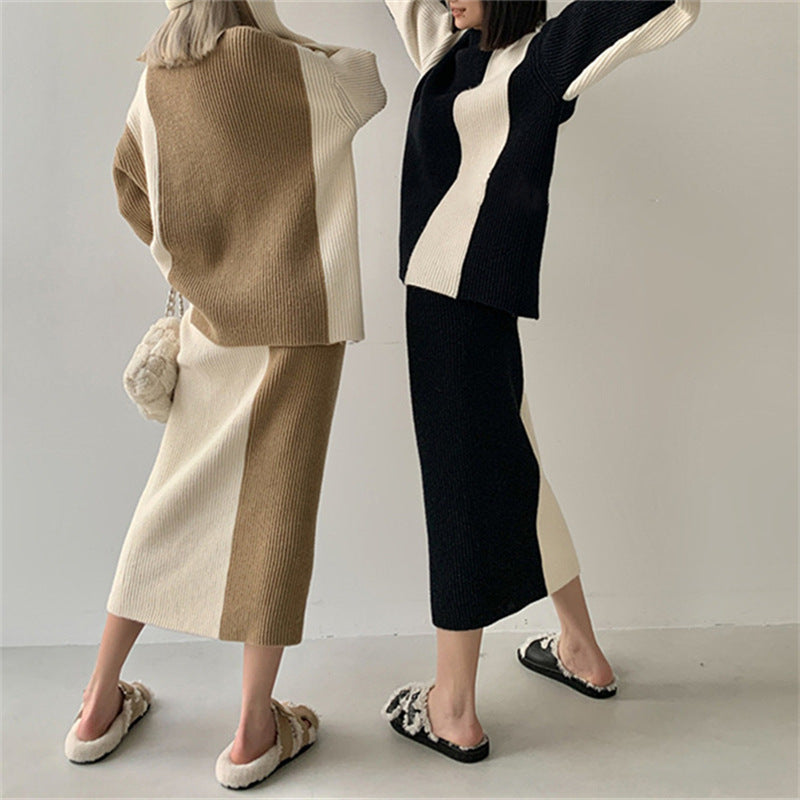 【Set】セーター + スカート 配色セットアップ Z7555
