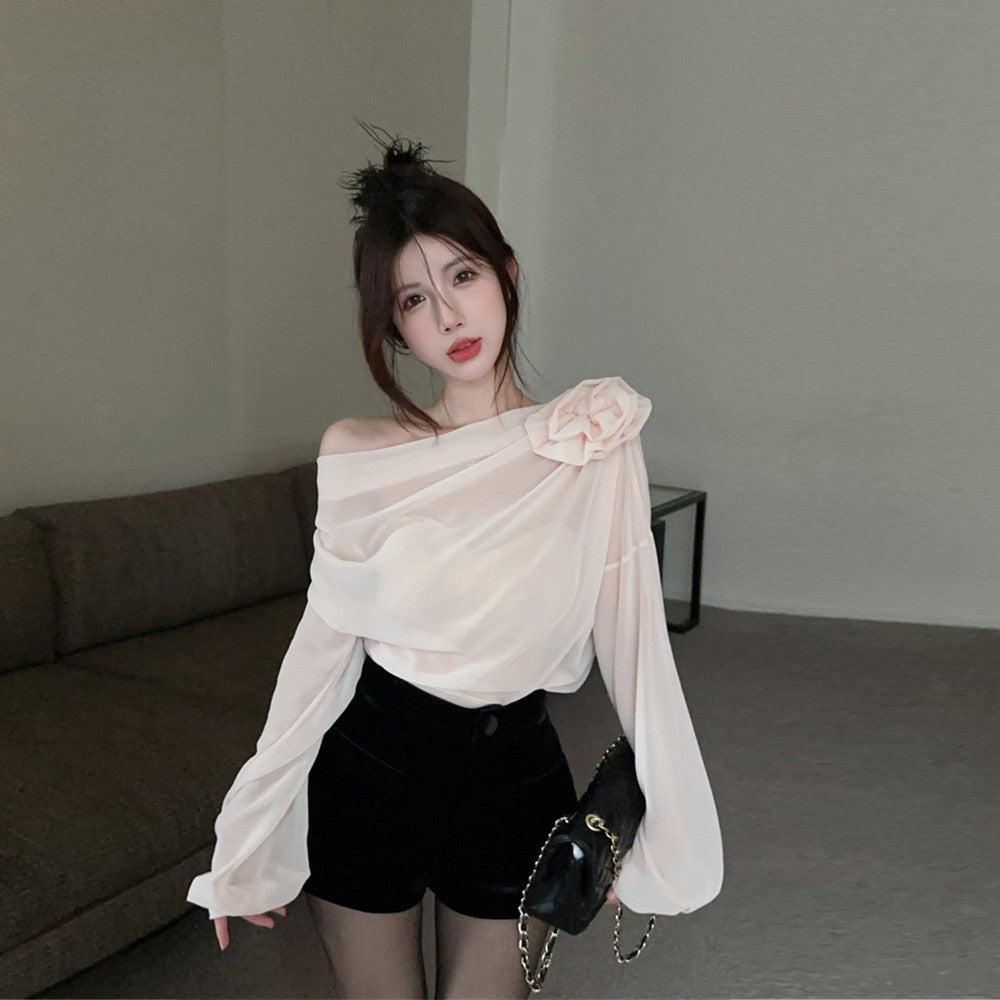 【Tops】透け感シフォンブラウス Z7061
