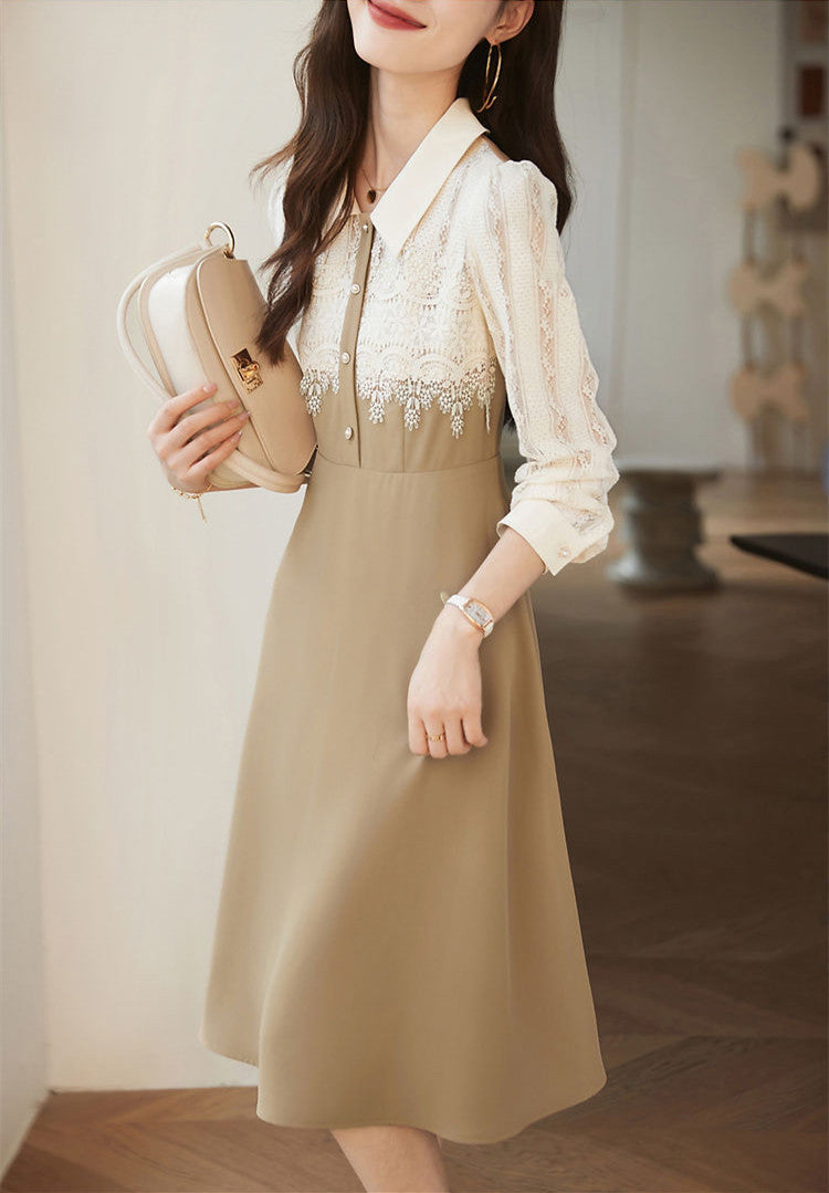 【Dress】レース切替ワンピース W8282