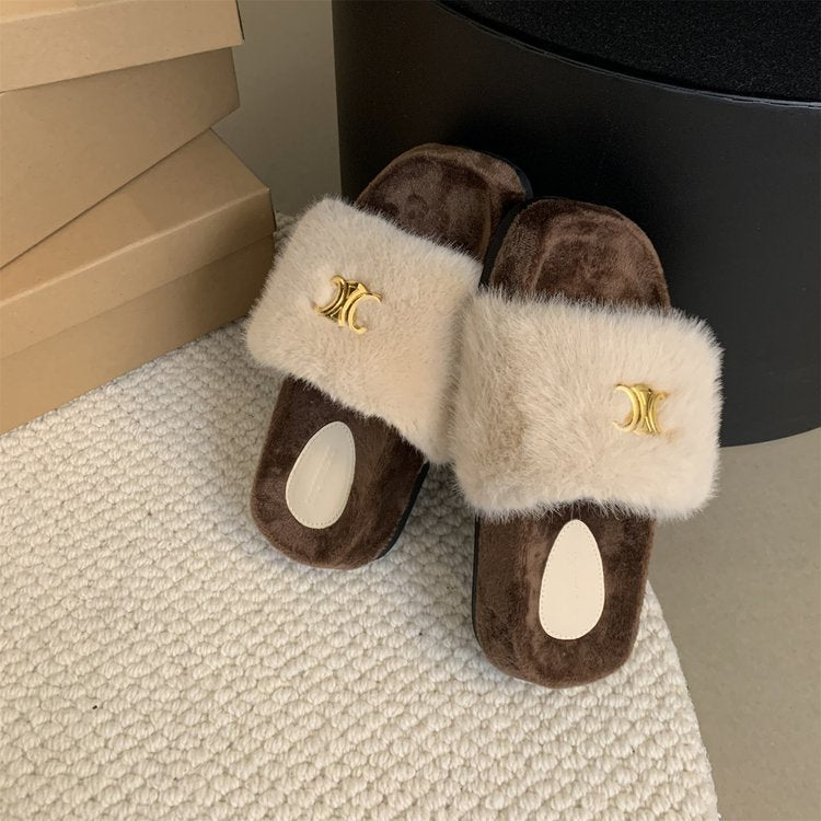 【Shoes】厚底ファースリッパ3色 Z8044