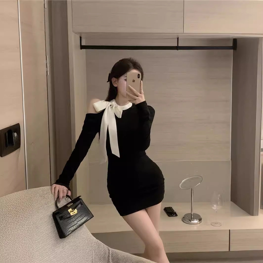 【Dress】ワンショルダー配色ワンピース Z7333