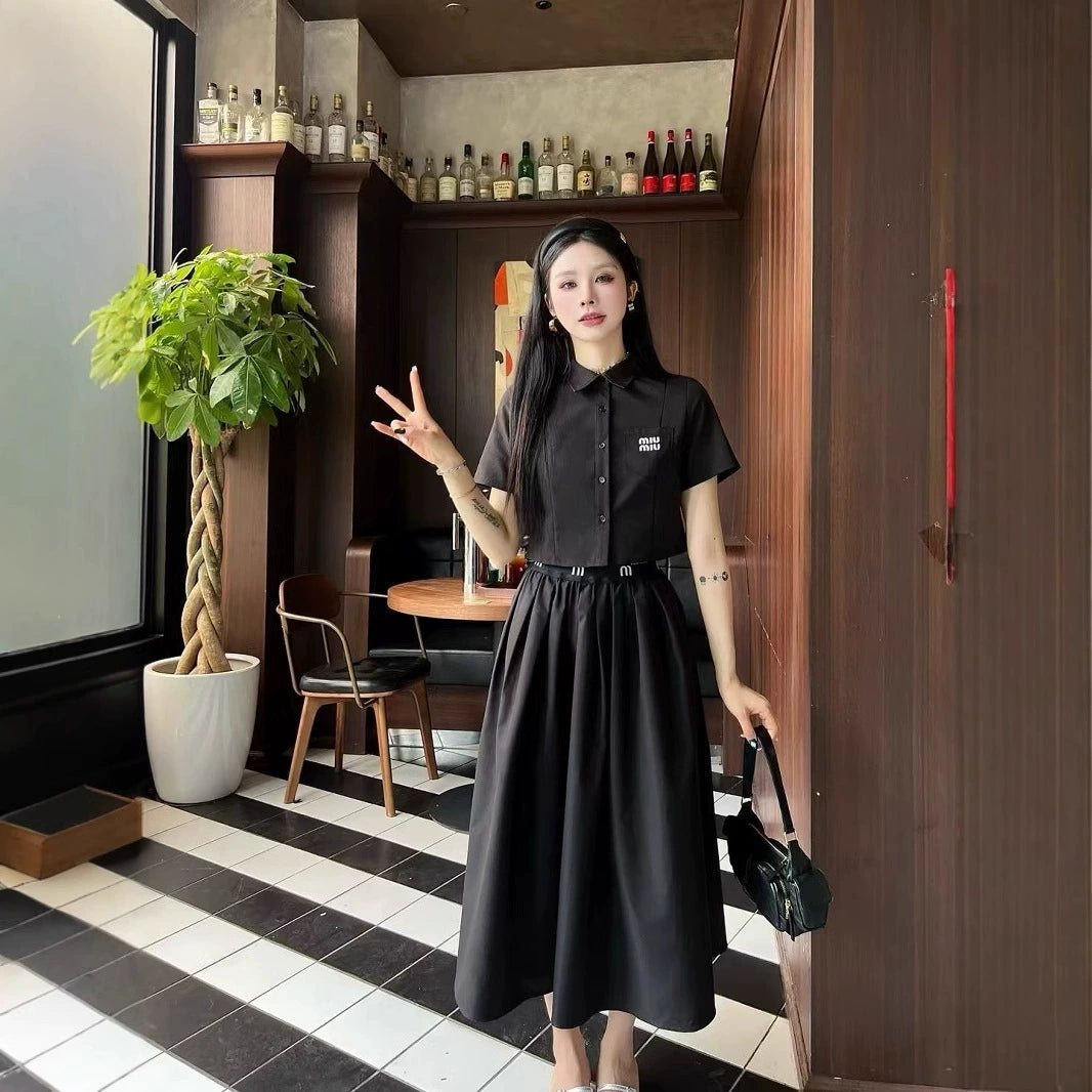 【Set】半袖シャツ+ウエストゴムスカートスーツ T01483