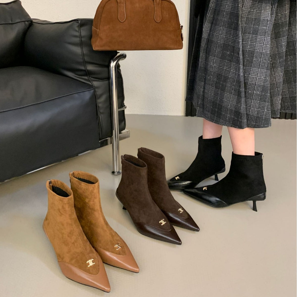 【Shoes】切替デザインハイヒールブーツ Z7822