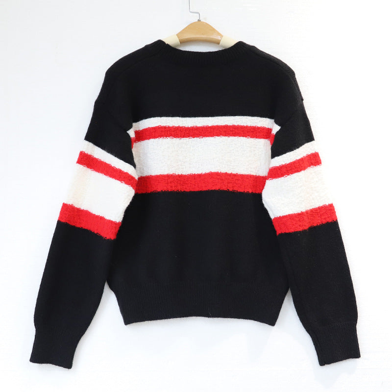 【Tops】2色展開~配色セーター W14755