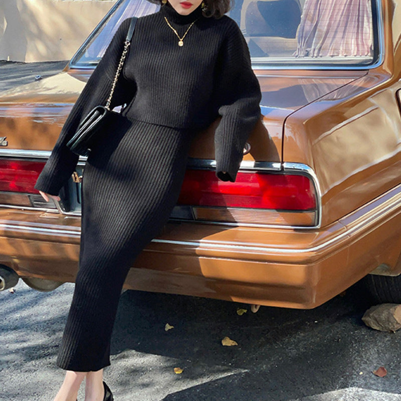 【Set】ニット2点セット トップス+ワンピース W7954