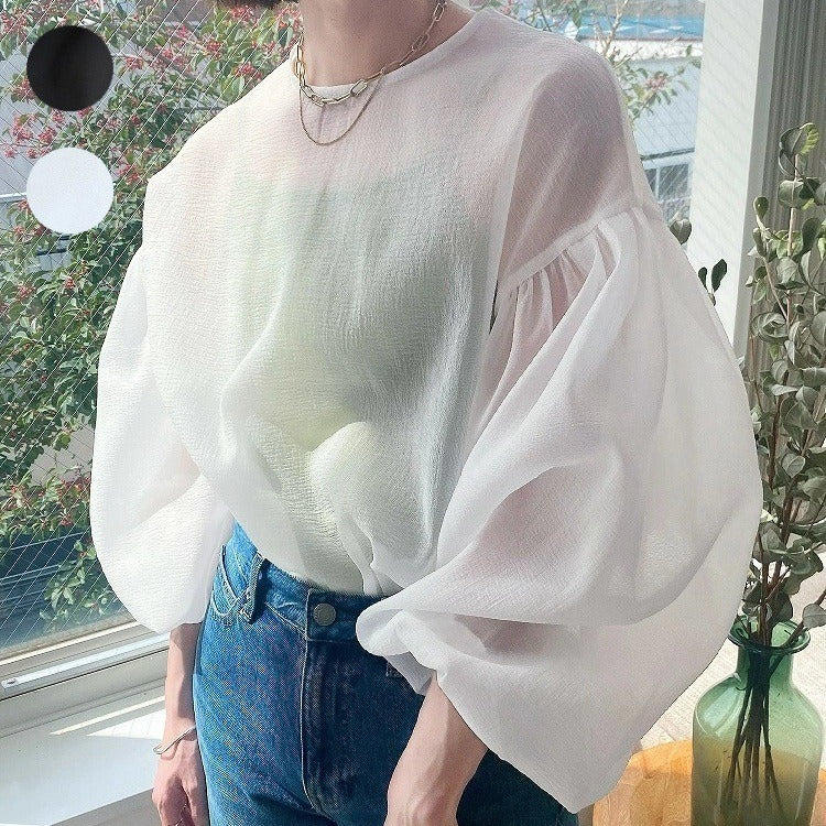 【Tops】2色展開透け感シャツ W11861