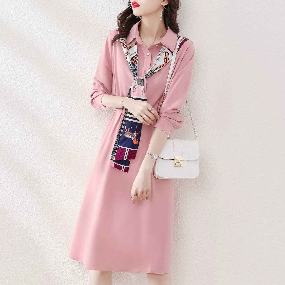 【Dress】切り替えデザインシャツワンピース W8695