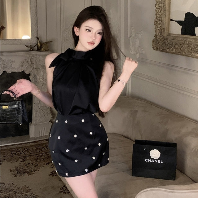 【Set】リボン付きトップス+スカートセット T01393