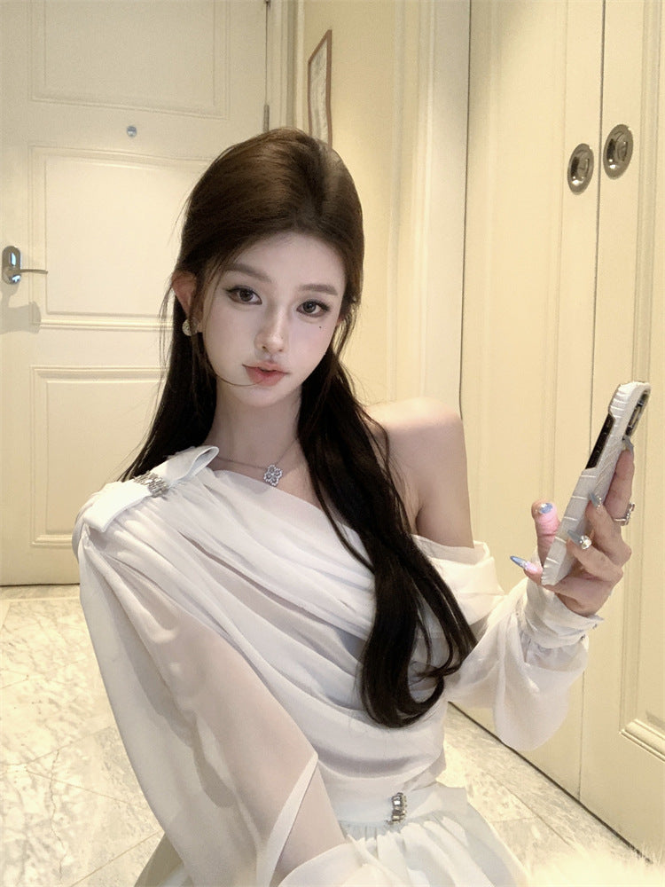 【Set】リボン付きトップス+ミニスカートセット T01383