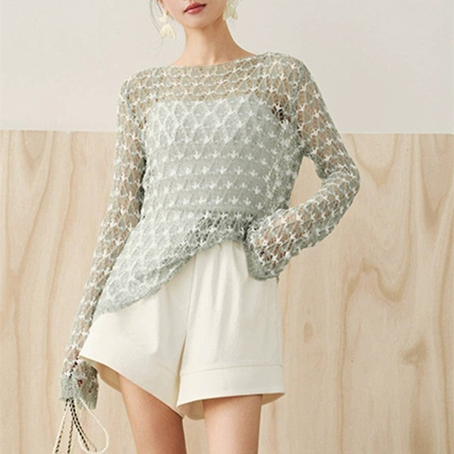 【Tops】3色展開透かし彫りニット W13256
