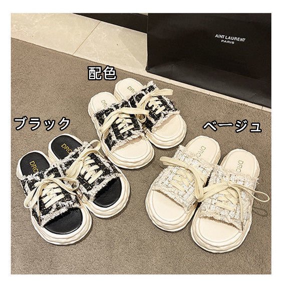 【Shoes】タッセル厚底スリッパサンダル W11751
