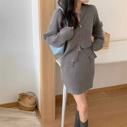 【Set】カーデ+スカート ニットセット Z8380