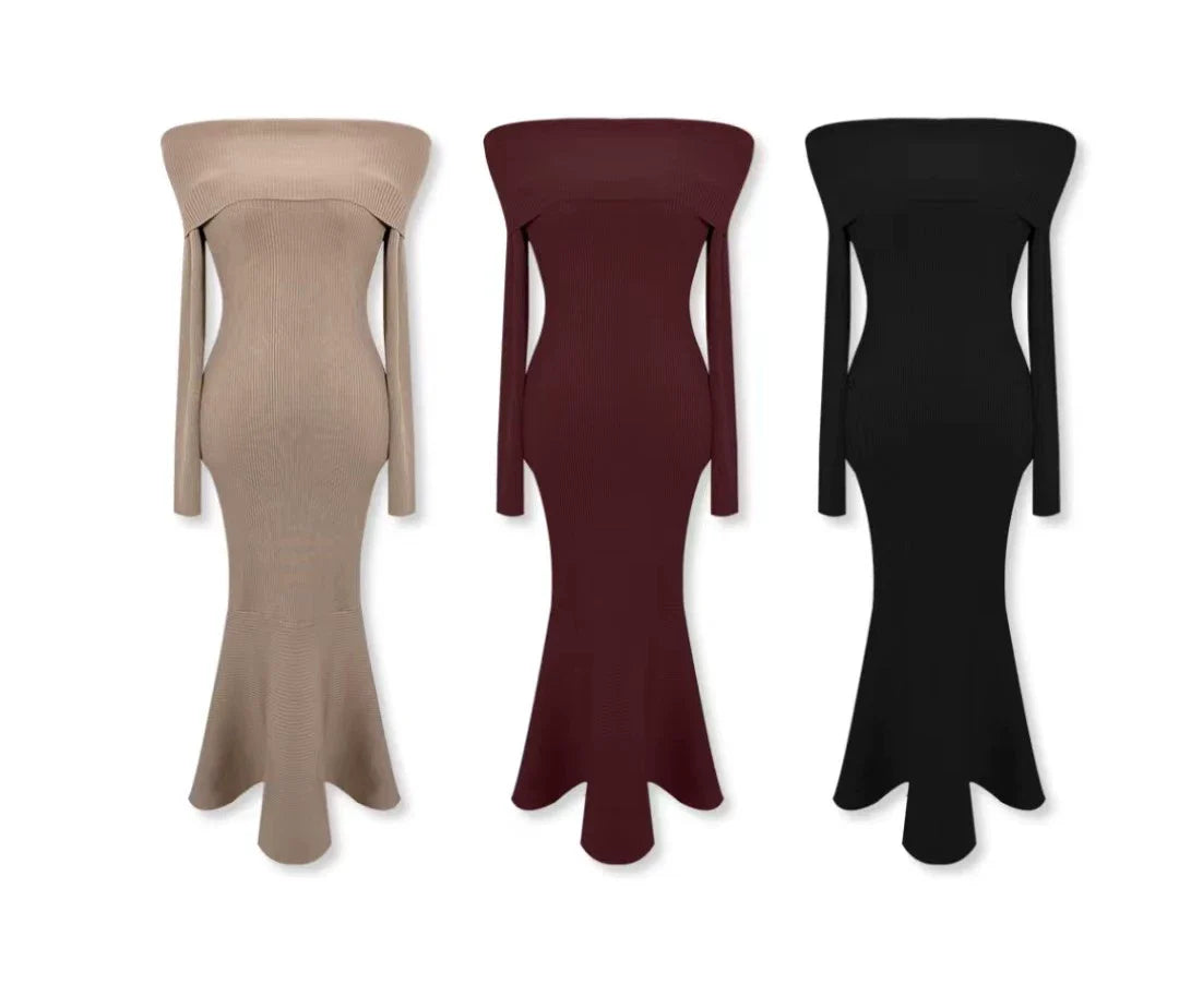 【Dress】オフショルダーマーメイドワンピース W8194