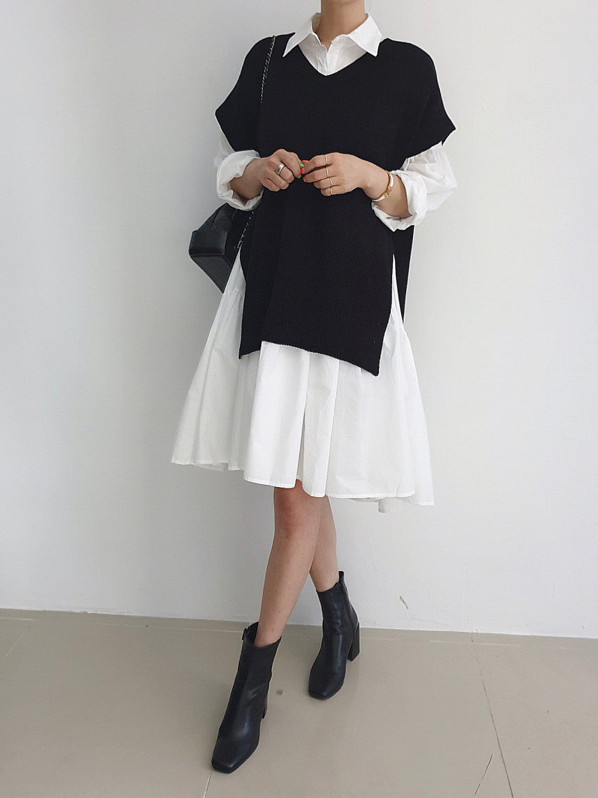 【Set】ベスト + シャツワンピース2点セット Z-6649