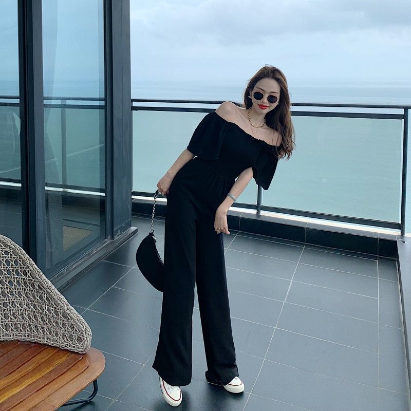 【Set】大人シンプル無地オフショルダー夏オールインワンつなぎ服 Z-5686