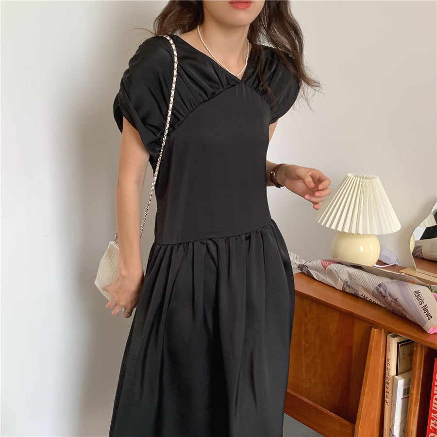 【Dress】アシンメトリープリーツVネックドレス T01617