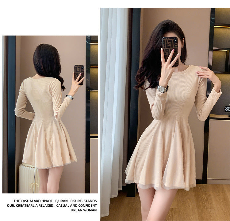 【Dress】チュール切替ニットワンピース W8214