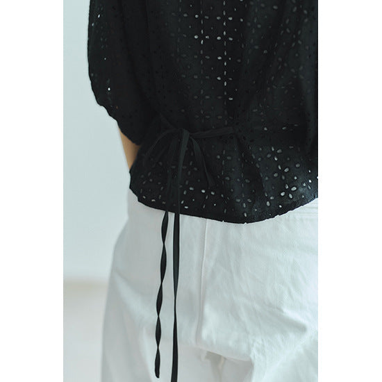 【Tops】キャミソール付き透かし彫りトップス T01686
